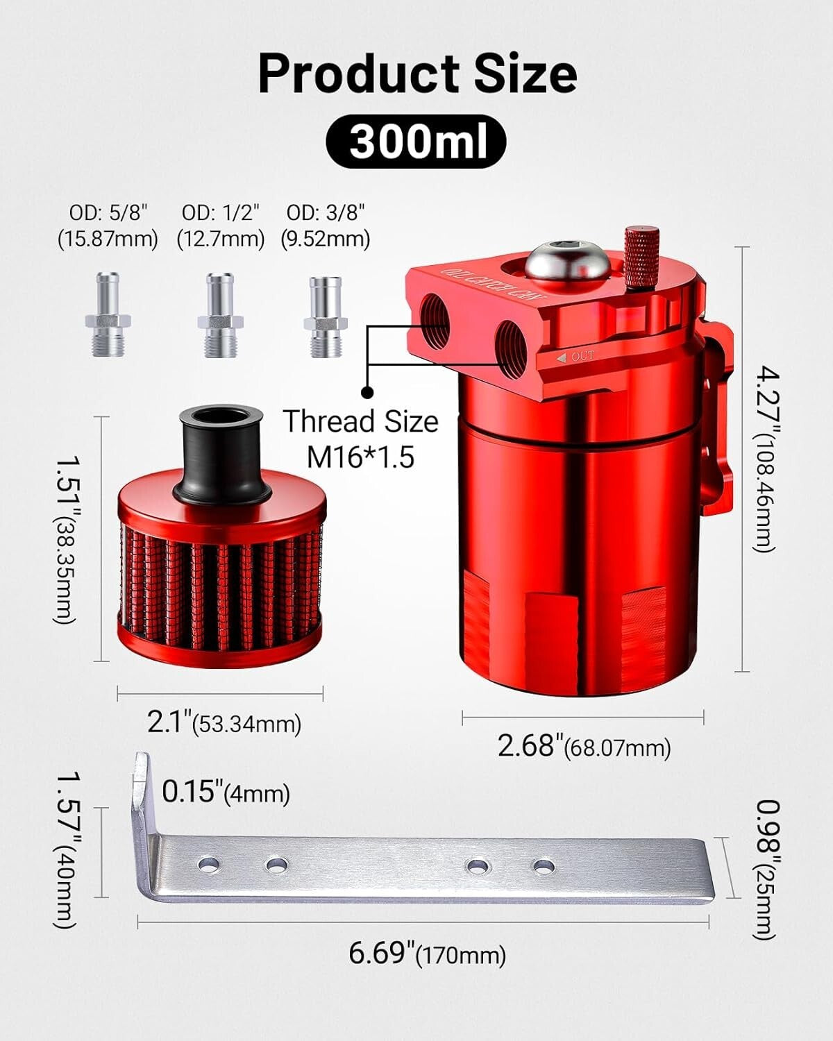 Durable Oil Catch Can Kit 300ml - Universal Fit with Breather Filter Included