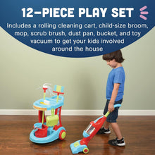 Load image into Gallery viewer, Interactive Toy Vacuum &amp; Cleaning Cart Set - 12-Piece Pretend Play for Ages 3+