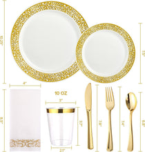 Load image into Gallery viewer, Complete Gold Lace 175 Ct Dinnerware Set - Perfect for Weddings &amp; Celebrations