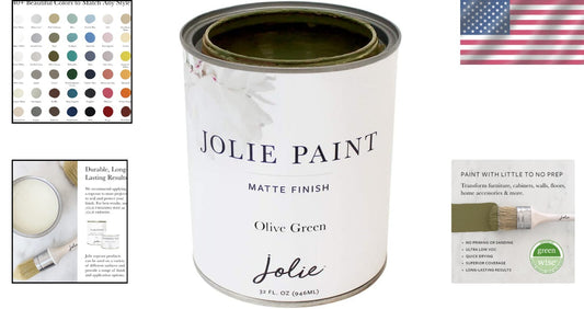 Easy Application Army Green Chalk Finish Paint – 32 oz for Furniture & Cabinets