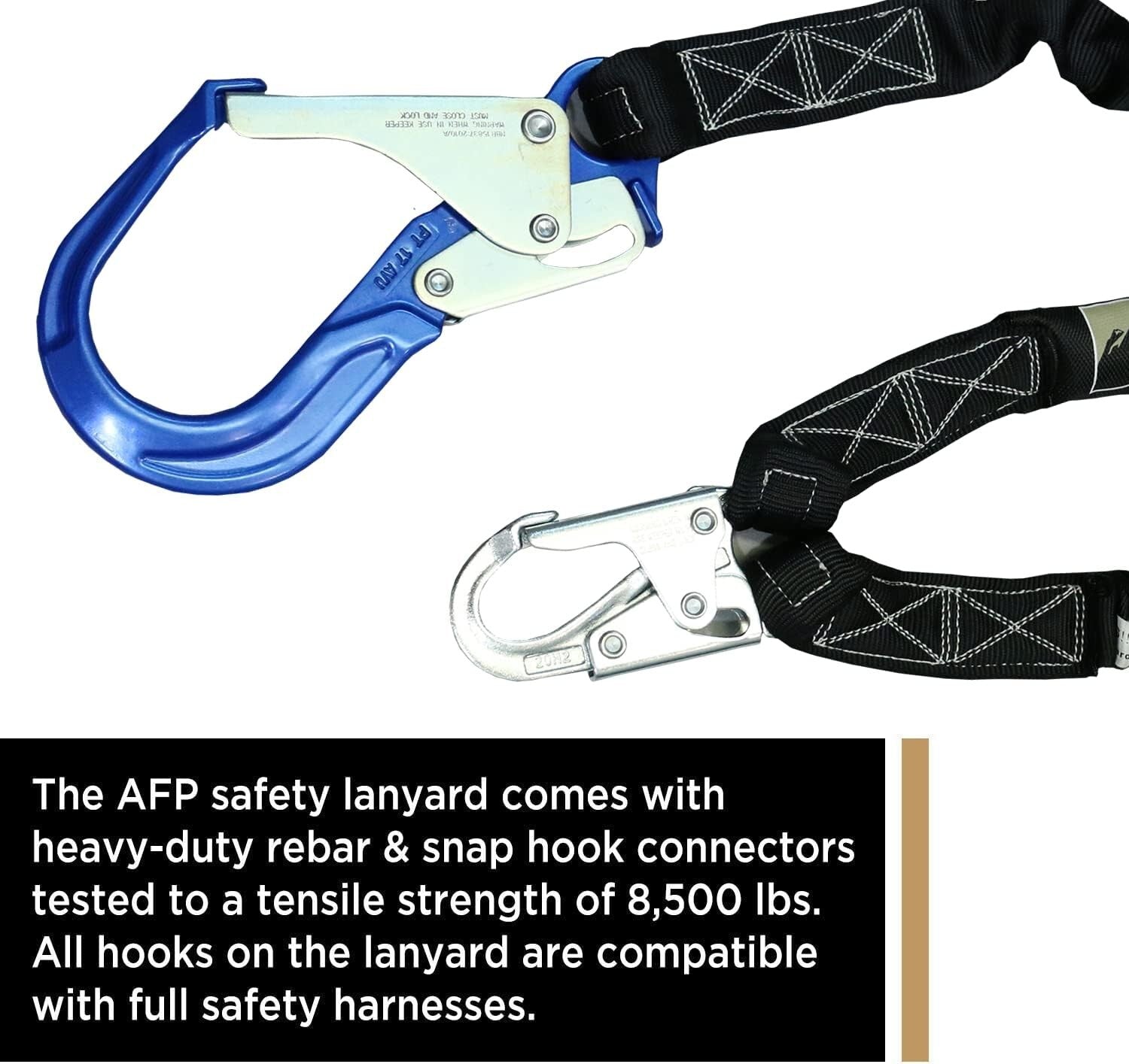Durable Double Leg Safety Lanyard with Shock Absorption - 8500 lbs Load Capacity