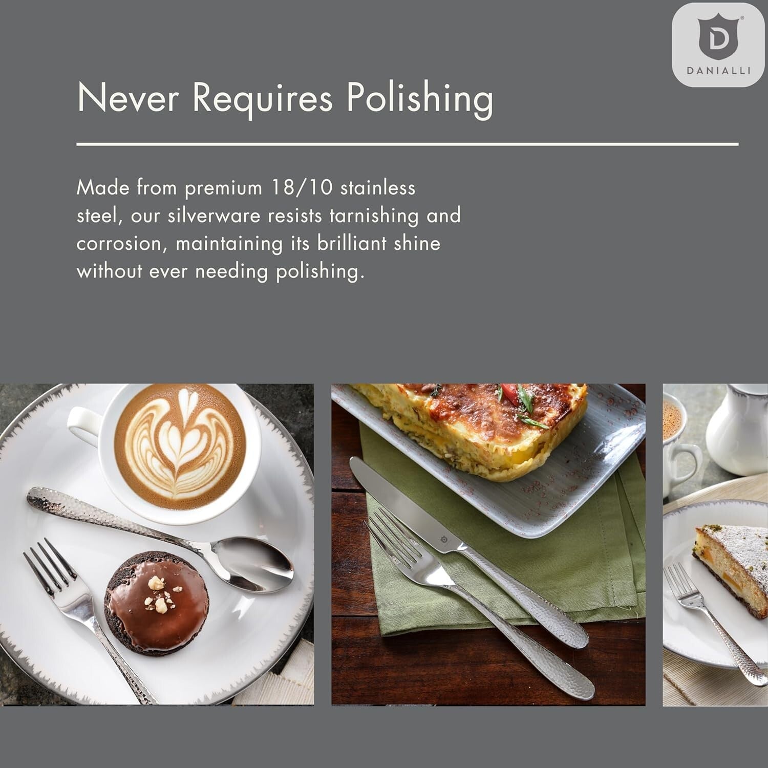 Luxury 18/10 Stainless Steel Dining Set - Fidenza Hammered 45-Piece Collection