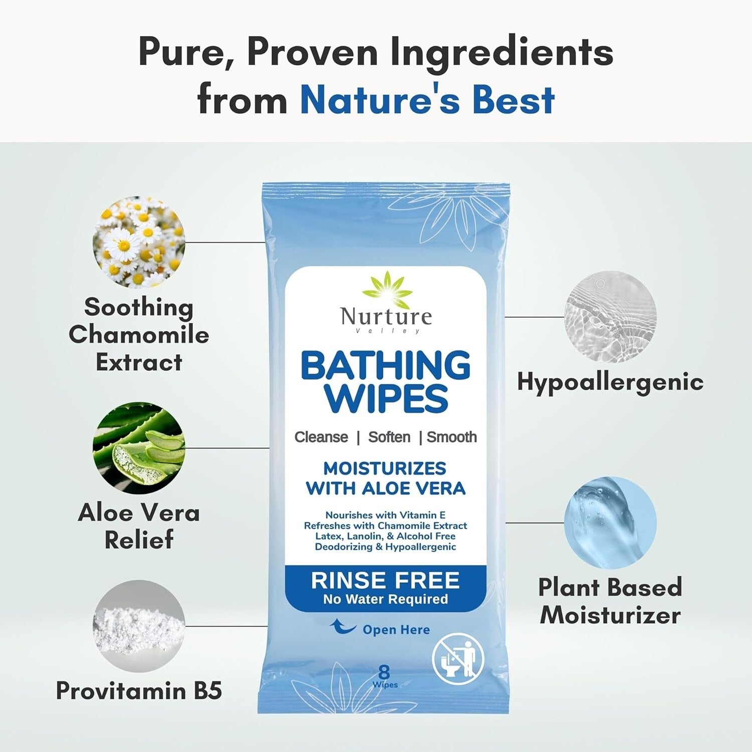 192 Rinse Free Bathing Wipes with Aloe - Disposable Cleansing for Sensitive Skin