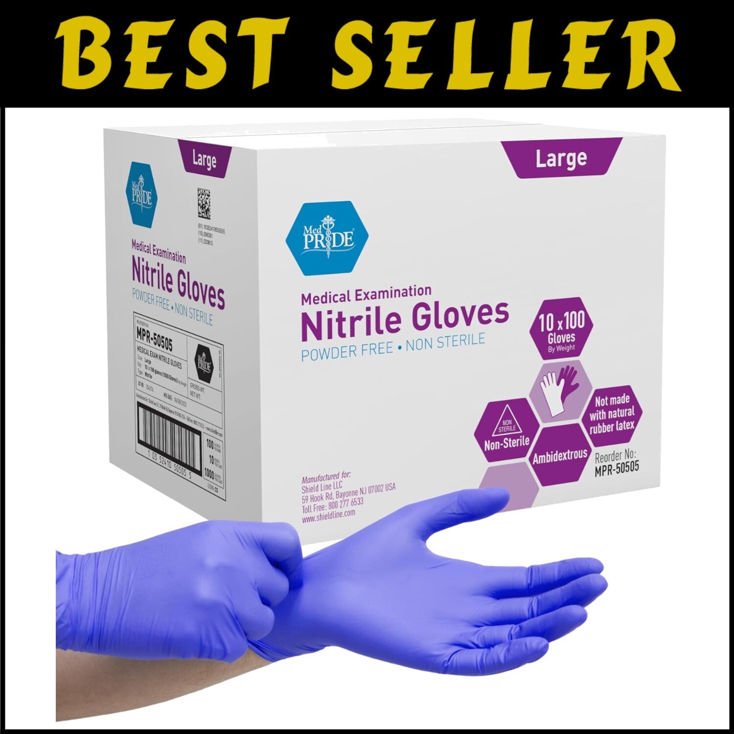 1000 Count Large Powder-Free Nitrile Exam Gloves - Strong & Versatile Protection