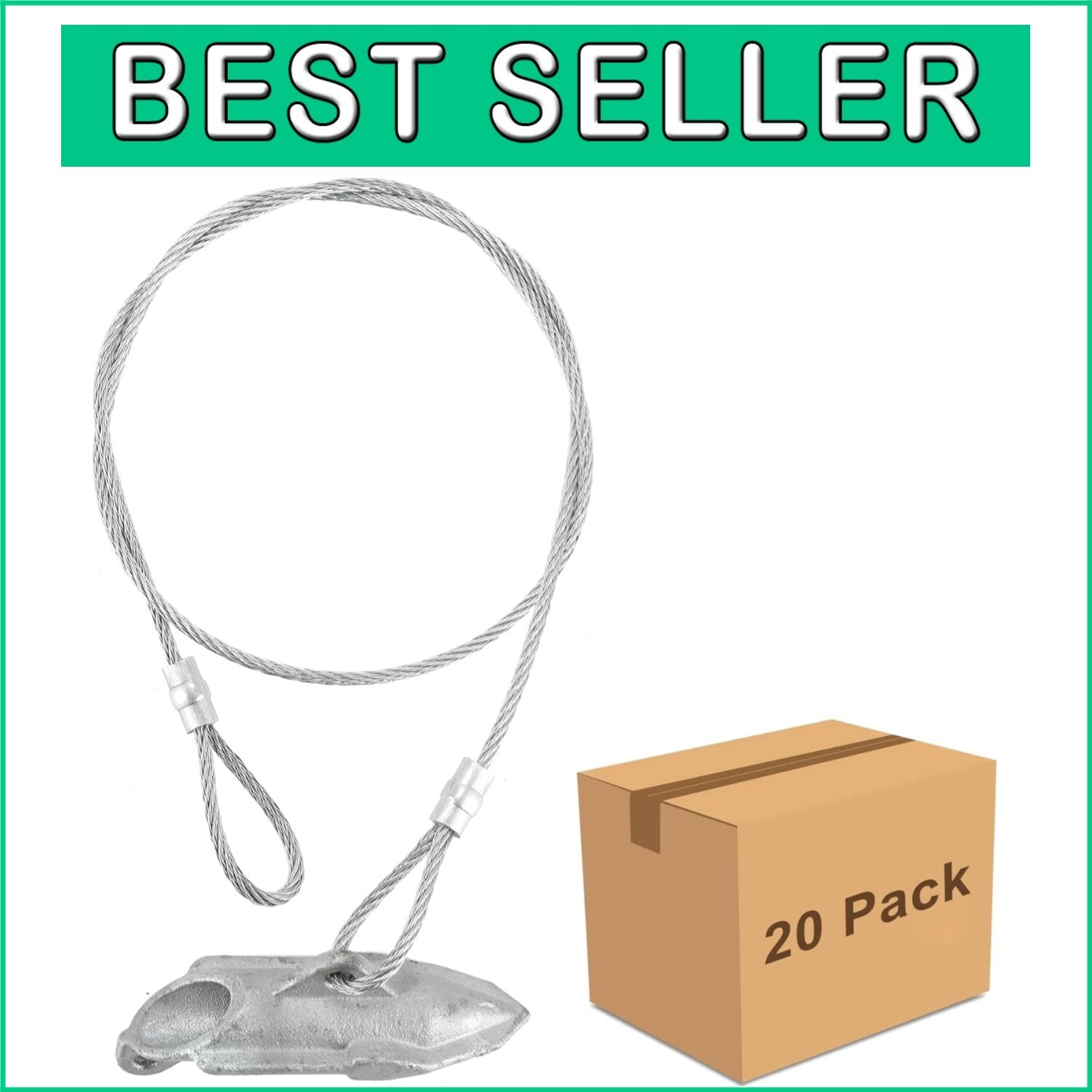 20 Pack Heavy-Duty Ground Earth Anchors with 30" Cable - 1000 lbs Strength