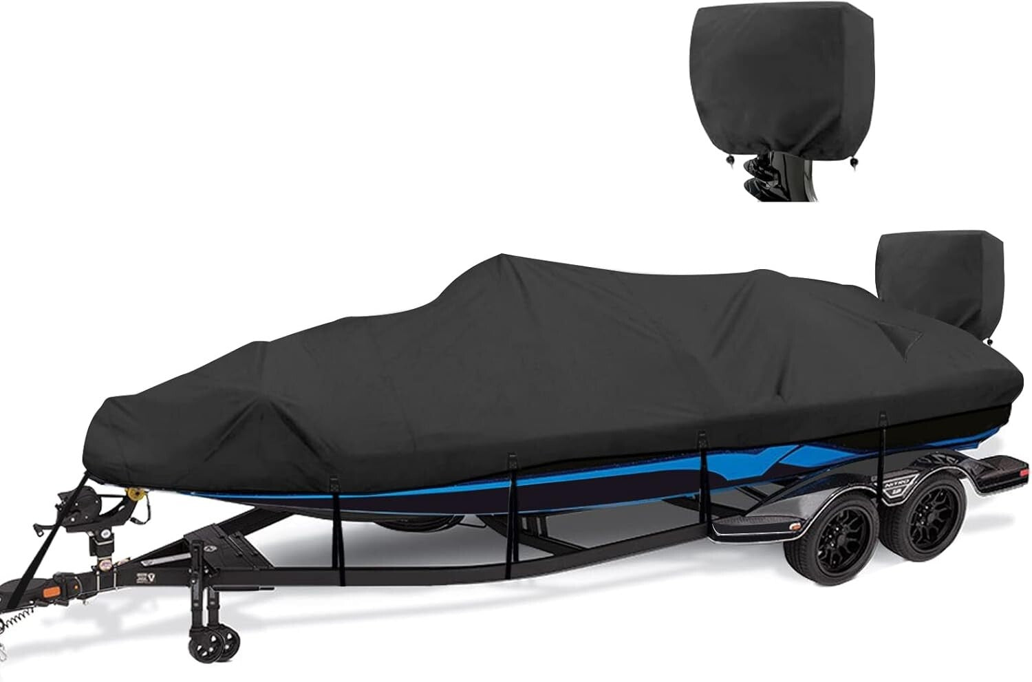 Adjustable Waterproof 1200D Boat Cover for 16' to 18.5' Tri-Hull & Fish & Ski