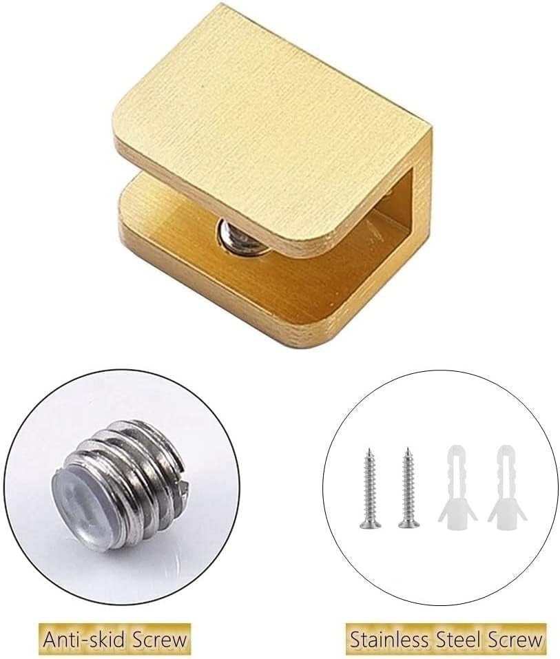 Elegant Pack of 10 Brass Glass Clips for 10-12mm Glass - Effortless Installation