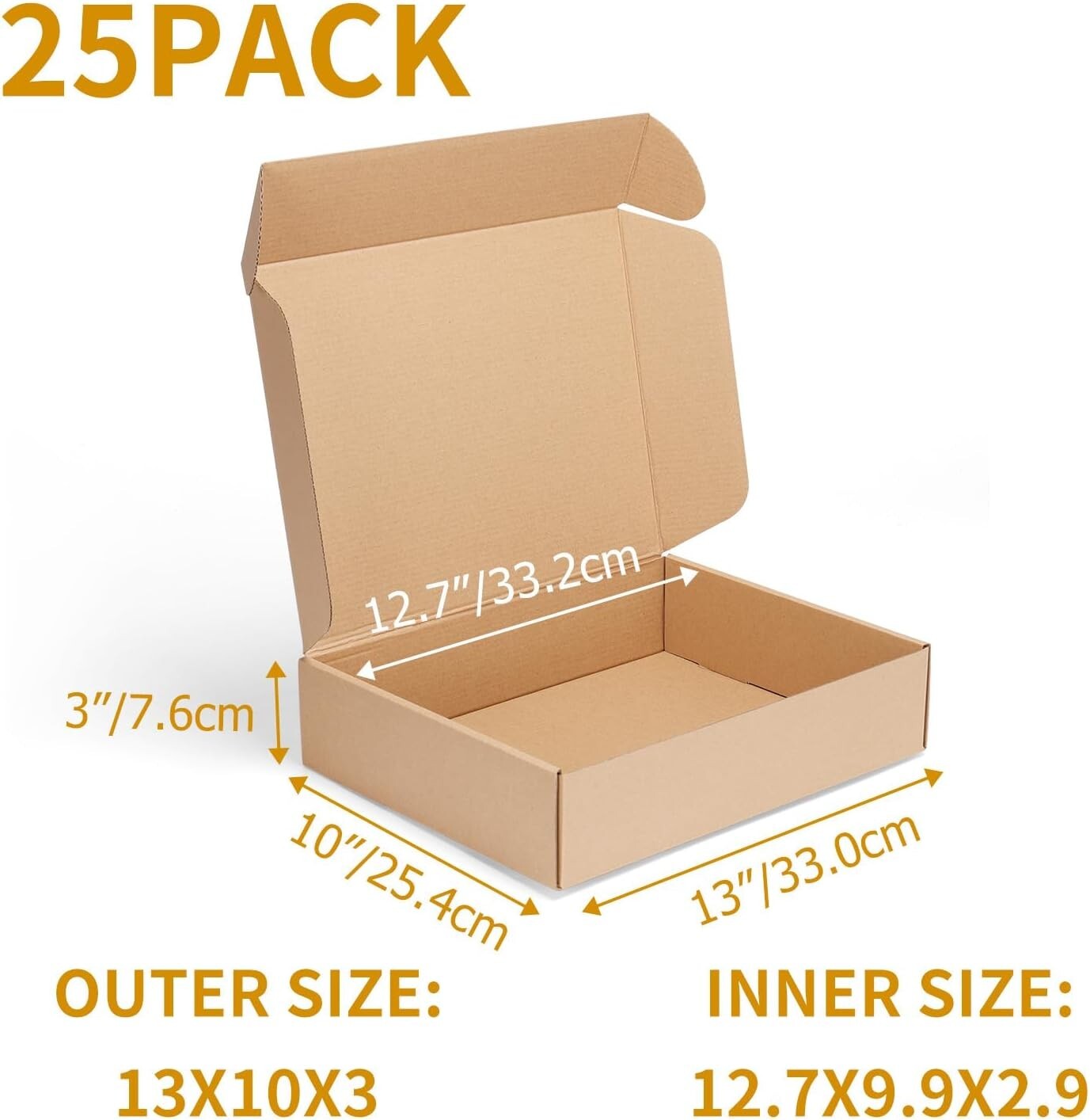 Bulk 25 Pack Tuck Top Shipping Boxes 13x10x3 - Ideal for Small Business Use