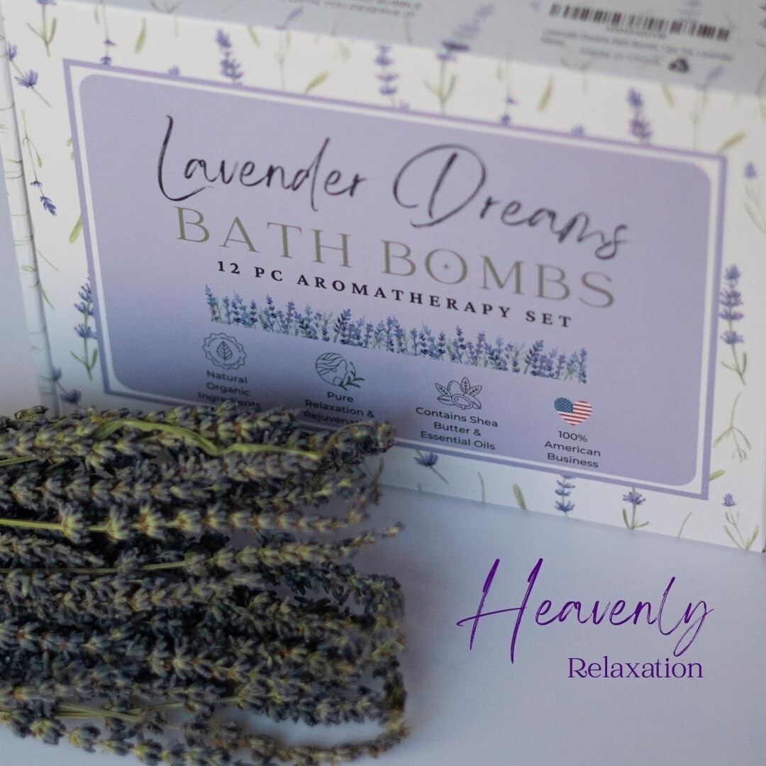 Aromatherapy Lavender Bath Bombs - 12 Large Organic Bath Balls for Relaxation