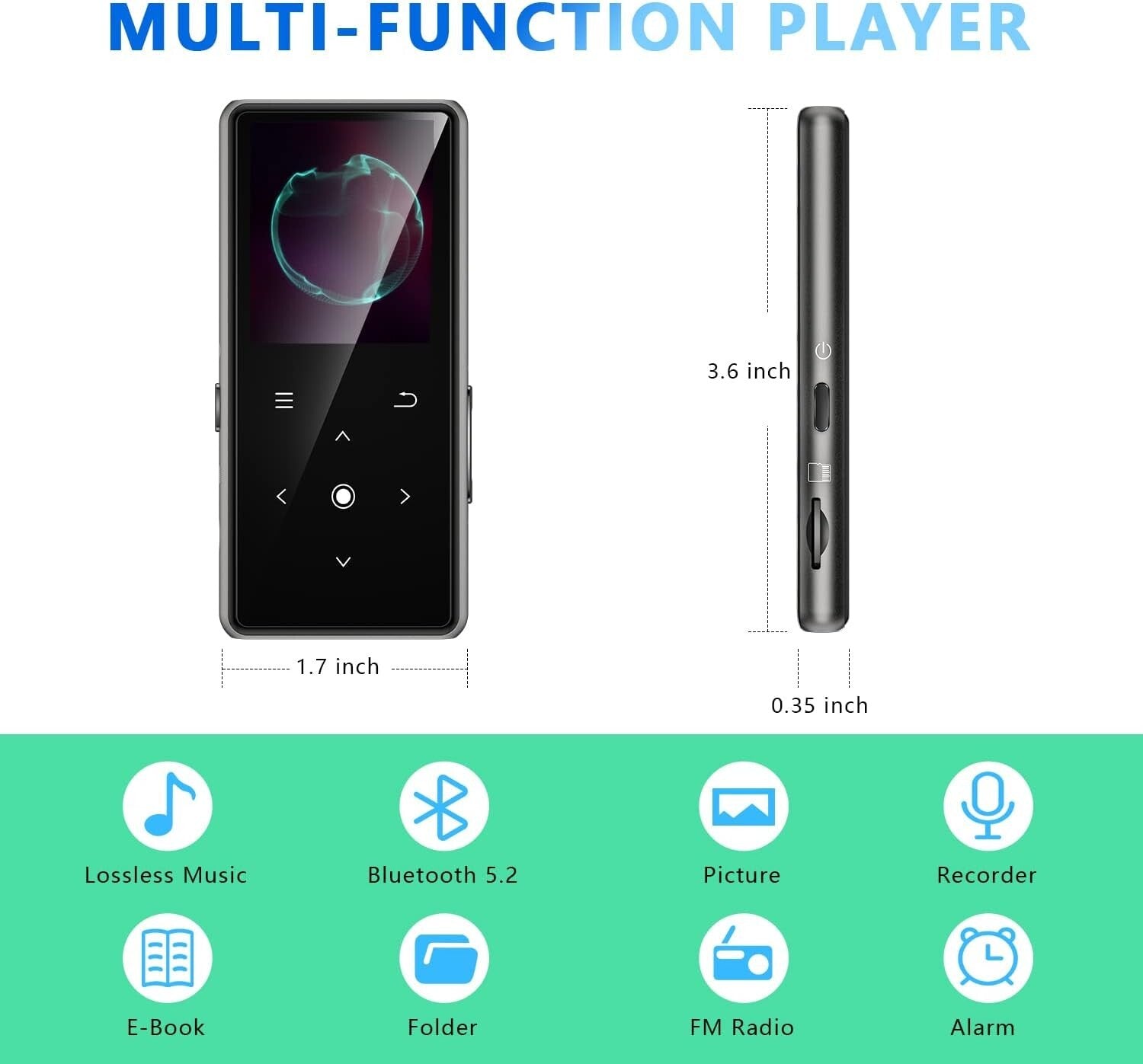 Portable 128GB MP3 Player with Bluetooth 5.2 & Built-in HD Speaker – Great Gift!
