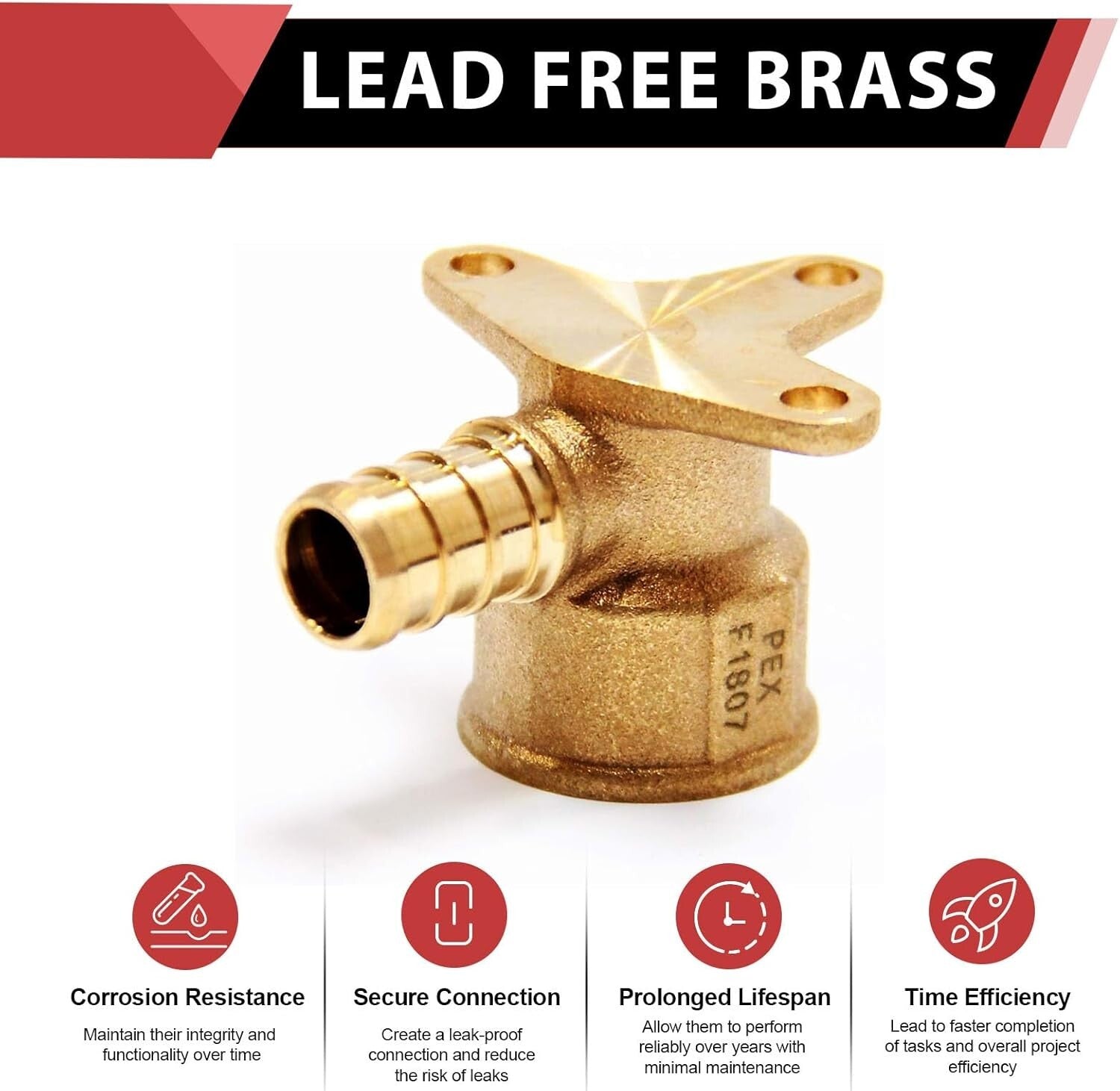 Durable Brass 1/2" PEX to 1/2" NPT Drop-Ear Elbow - 20 Pieces, Lead-Free