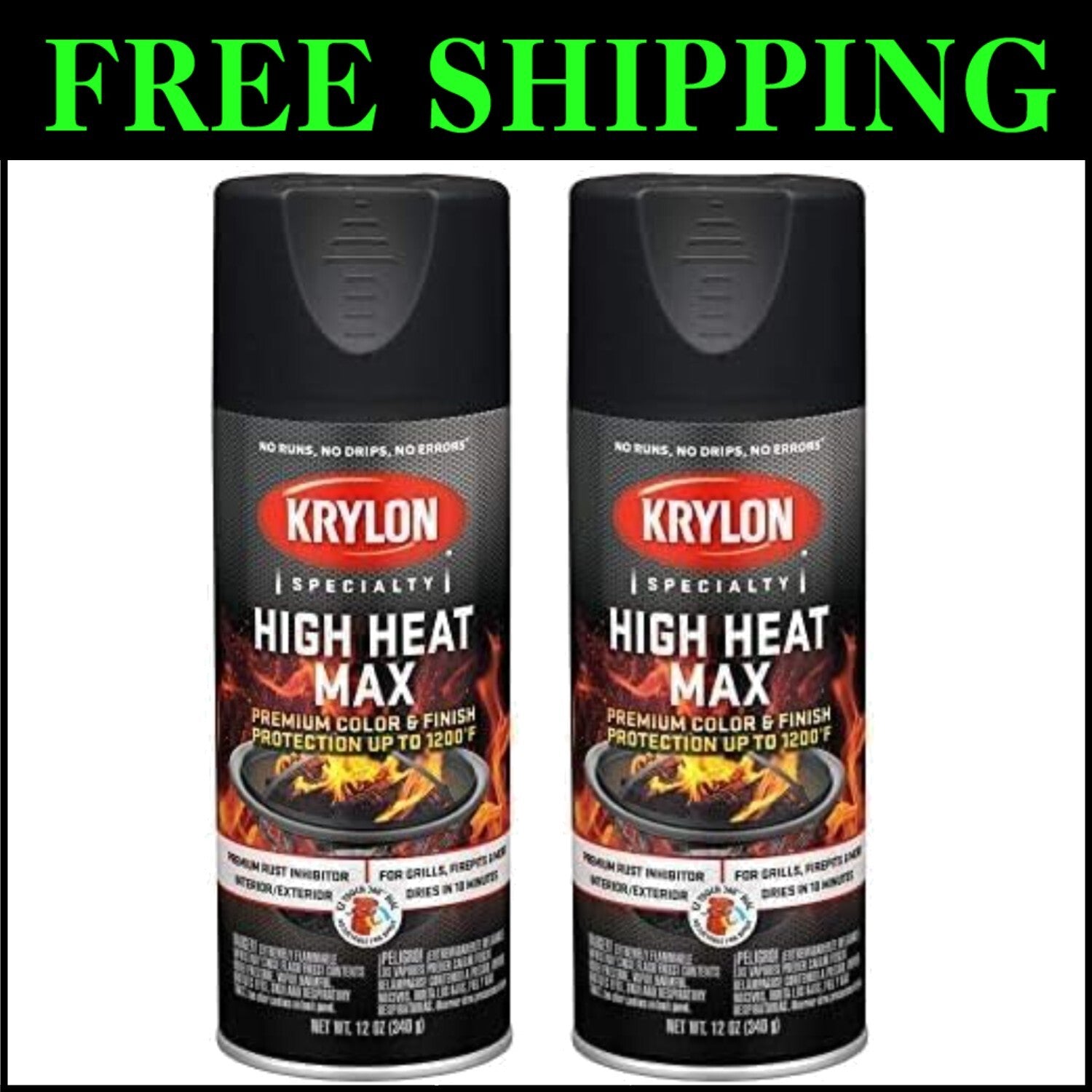 Max Protection Gloss Black Spray Paint - 12oz Cans, Heat & Rust Resistant