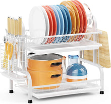 Load image into Gallery viewer, Compact Stainless Steel Dish Drying Rack with Utensil Holders for Small Spaces