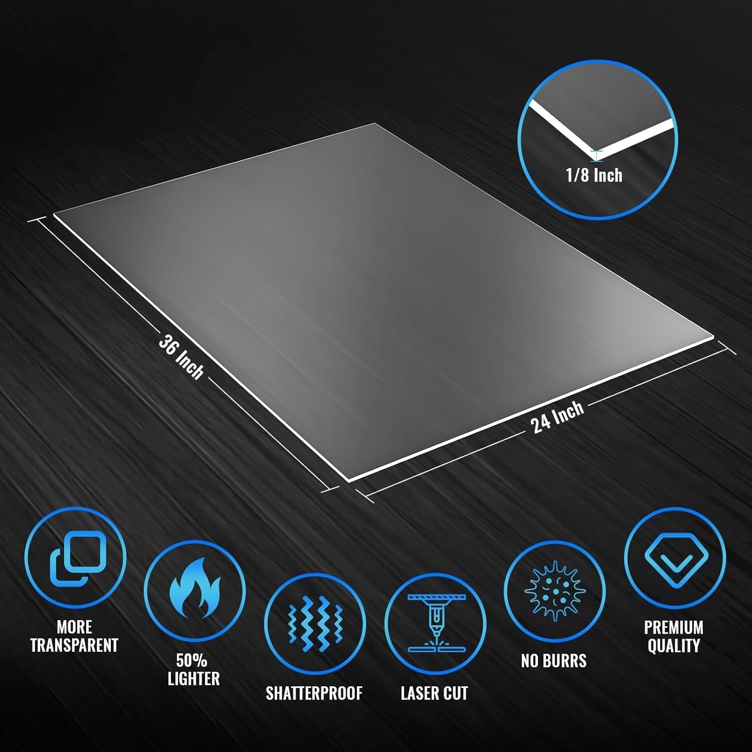 Durable 24x36" Clear Cast Acrylic Sheets - 1/8" Thick Plexiglass - 2 Pack