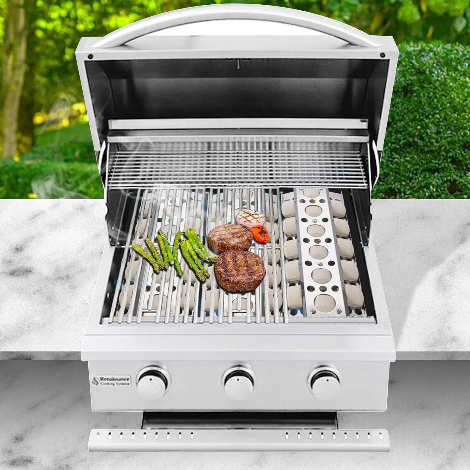 Durable 16.5" Stainless Steel Heat Trays with Ceramic Briquettes for BBQ Grills