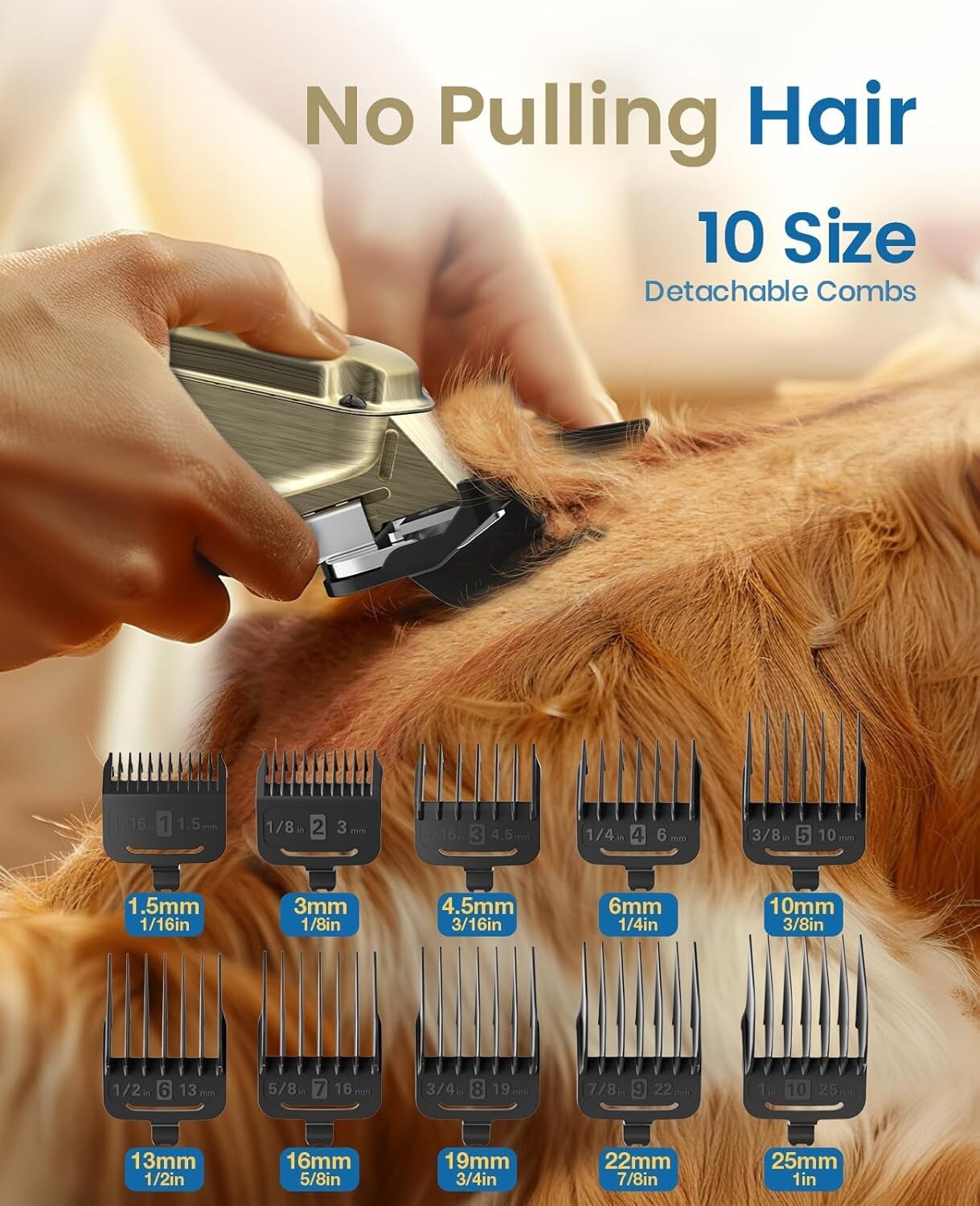 Rechargeable Waterproof Dog Clippers for Easy Grooming - 10 Detachable Combs