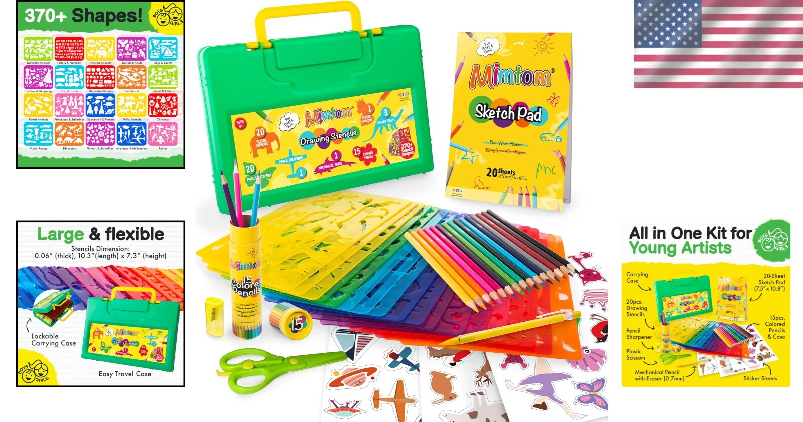 Portable Drawing Kit with Stencils: Ideal Arts & Crafts for Children Ages 4-8