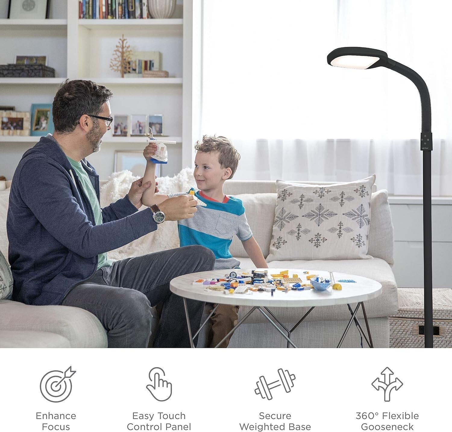 SmartLight Full Spectrum LED Floor Lamp: Adjustable Brightness, Gooseneck Design
