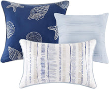 Load image into Gallery viewer, Navy/Aqua Coastal Quilt Set 6 pcs - Full/Queen with Hypoallergenic Coverlet