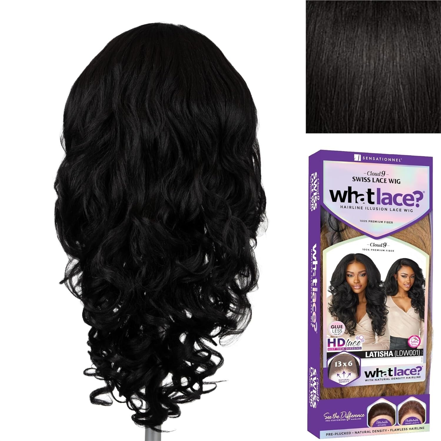 What Lace 13X6 Glueless Synthetic Wig with Pre-Plucked Hairline in Off Black 1B