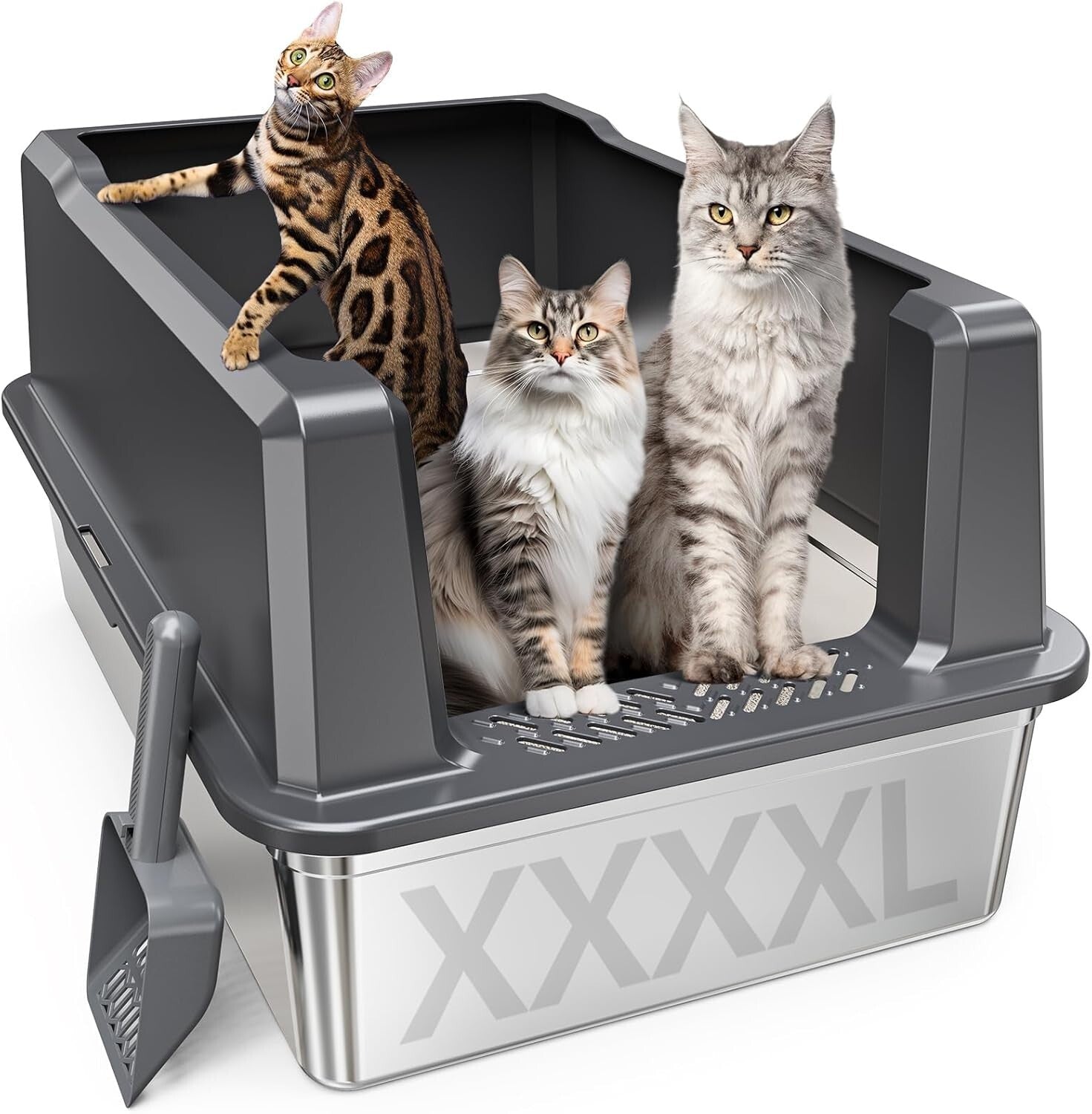 Extra Large Litter Box for Cats - Durable Stainless Steel with Anti-Leak Design