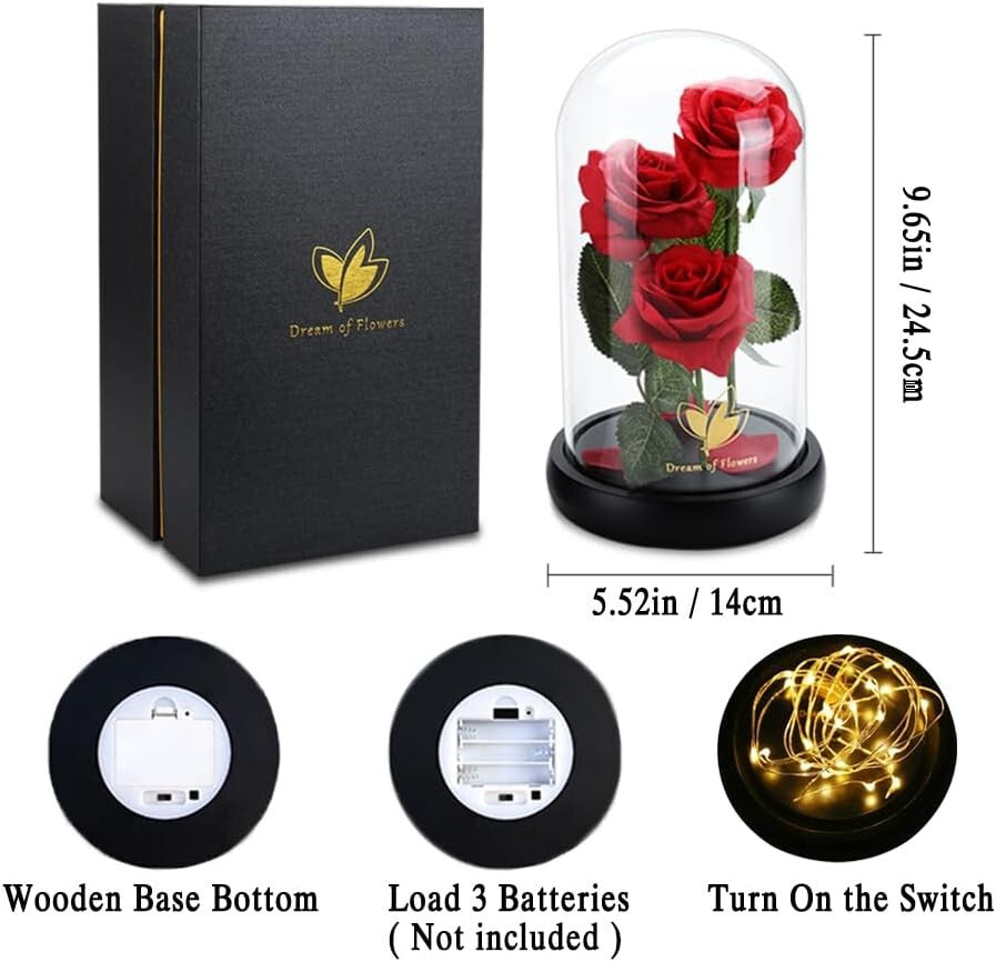 Eternal LED Silk Rose in Glass Dome - Perfect Valentine's Day Gift for Her