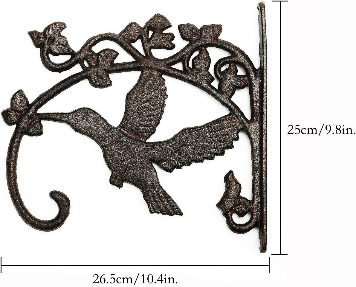 Heavy-Duty Hummingbird Wall Hooks - Adjustable 10.4 Inch Cast Iron Set of 2