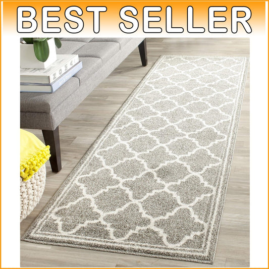 Kid and Pet-Friendly Runner Rug - Stain Resistant, 2'3" x 13', Grey & Beige