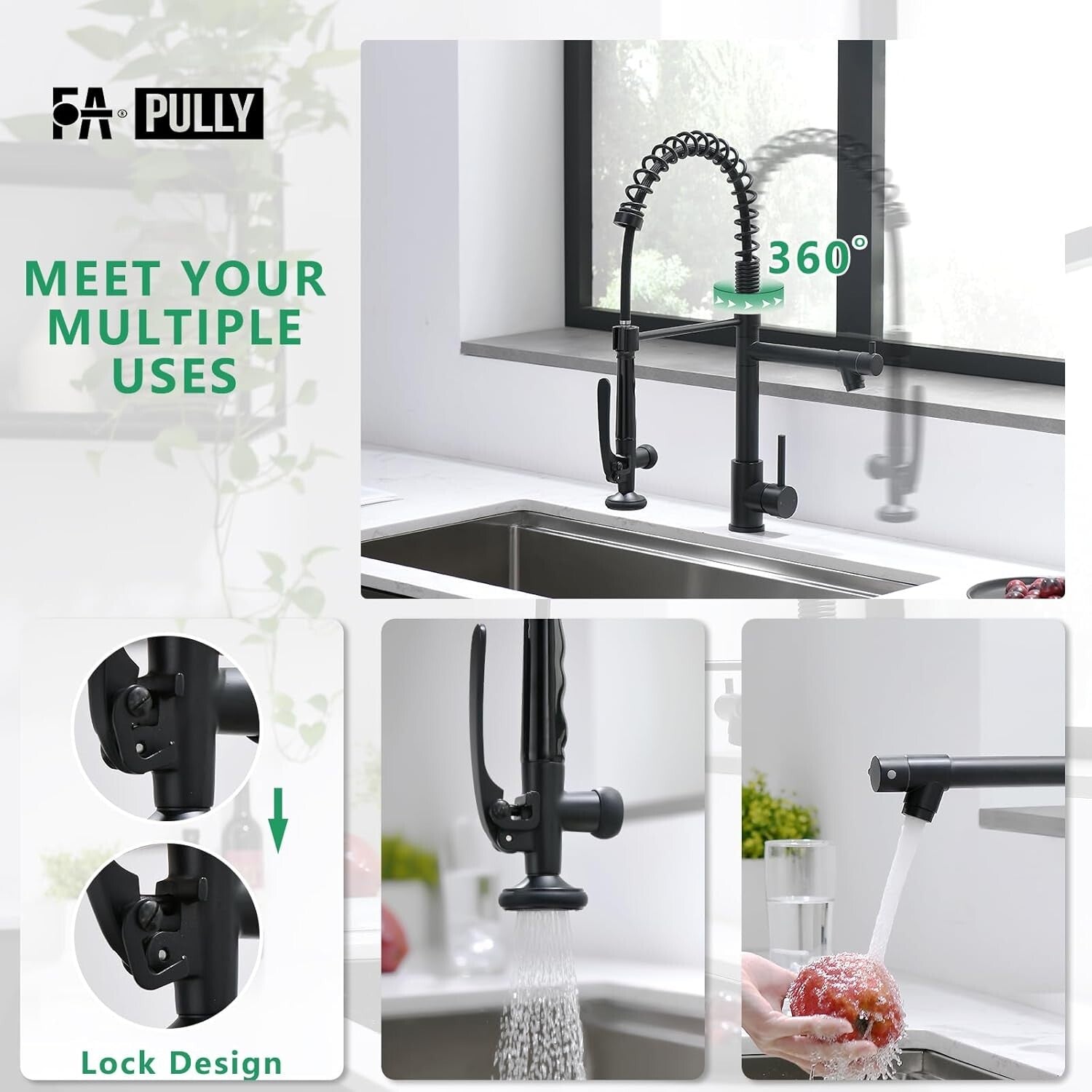 Elegant Matte Black Gooseneck Faucet with Pull Down Sprayer for Modern Kitchens