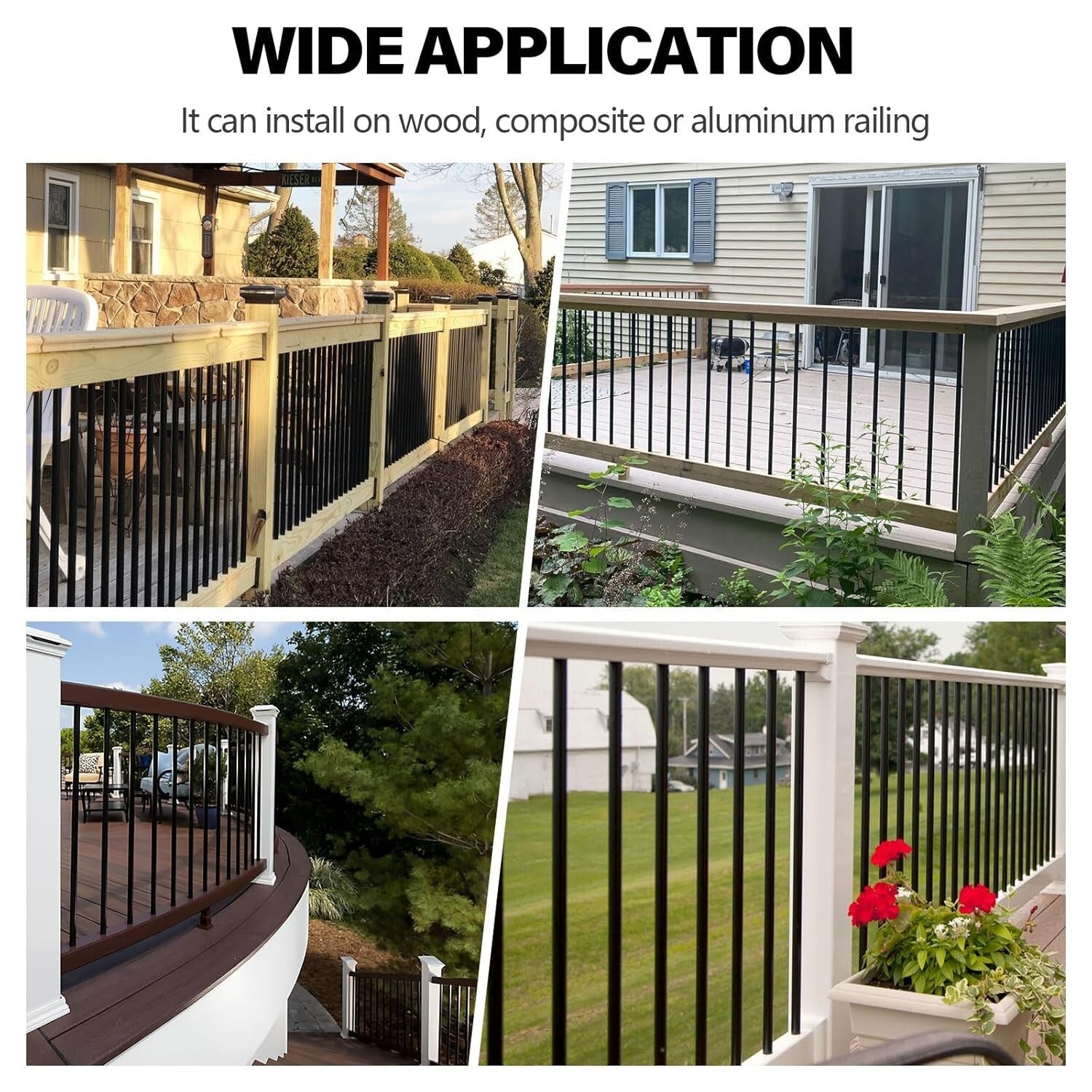 36" Black Aluminum Deck Railing Balusters - DIY Easy Assemble with Connectors
