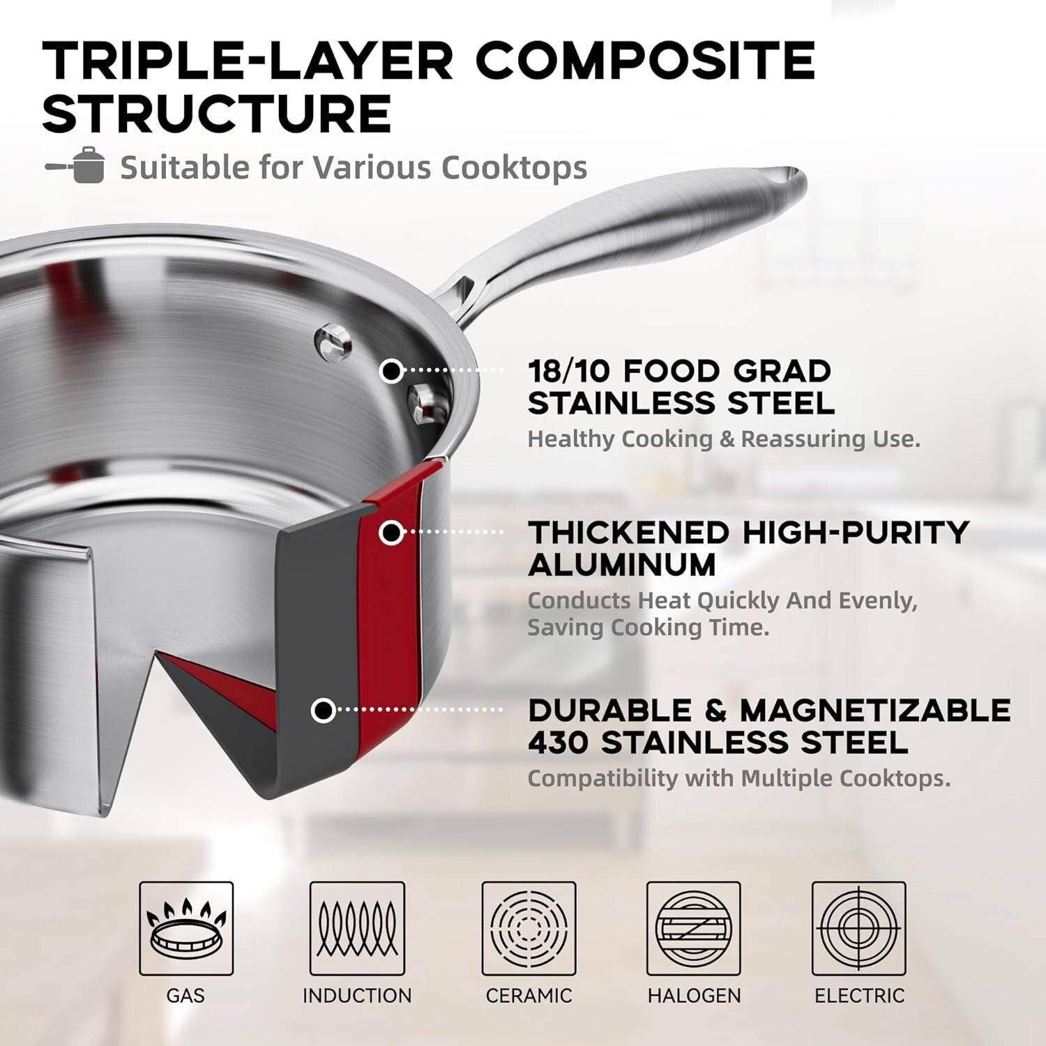 1.5-Quart Stainless Steel Saucepan with Glass Strainer Lid for Versatile Cooking