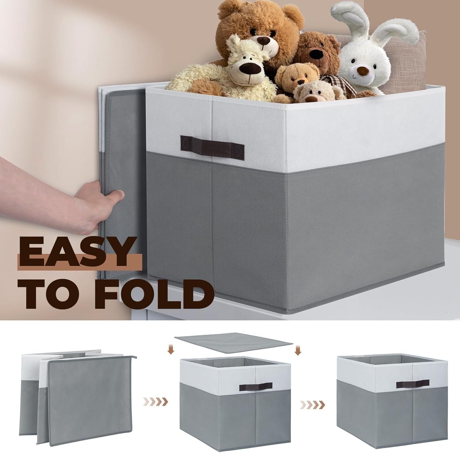 8 Pack Extra Large Storage Bins for Stylish Closet Organization - White & Grey