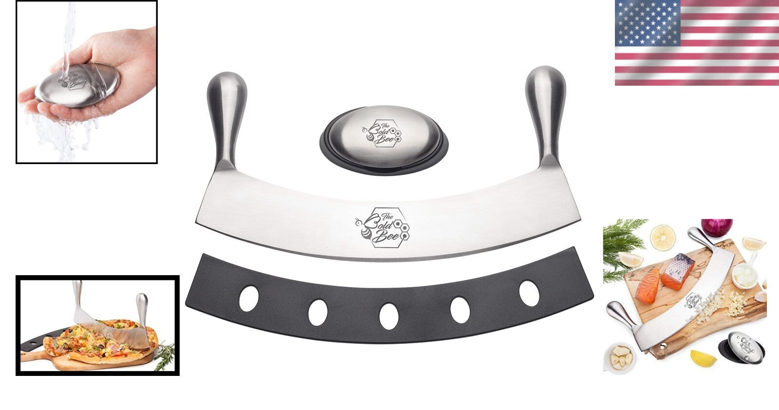 Ergonomic 12" Mezzaluna Knife & Protective Cover - Ideal for Chopping & Dicing