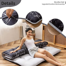 Load image into Gallery viewer, Compact and Durable Full Size Black Marble Futon Mattress for Guests &amp; Camping