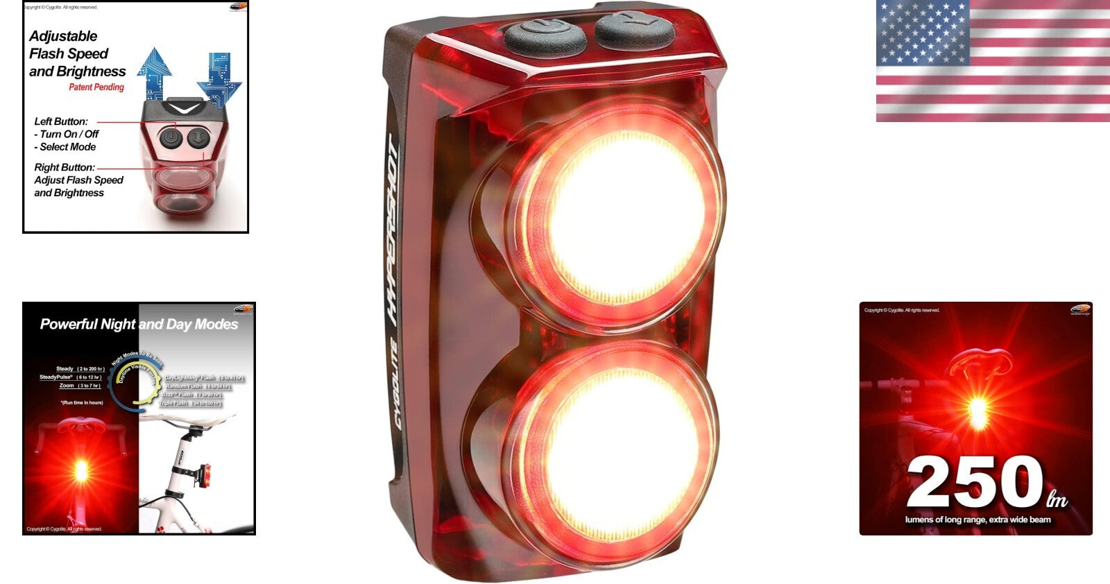 Bright & Compact Bicycle Taillight - 350/250 Lumens with Secure Mounting System
