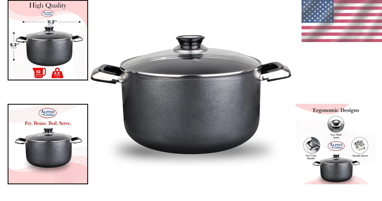 Elegant 10-Quart Non-Stick Cookware with Tempered Glass Lid - Perfect for Stews