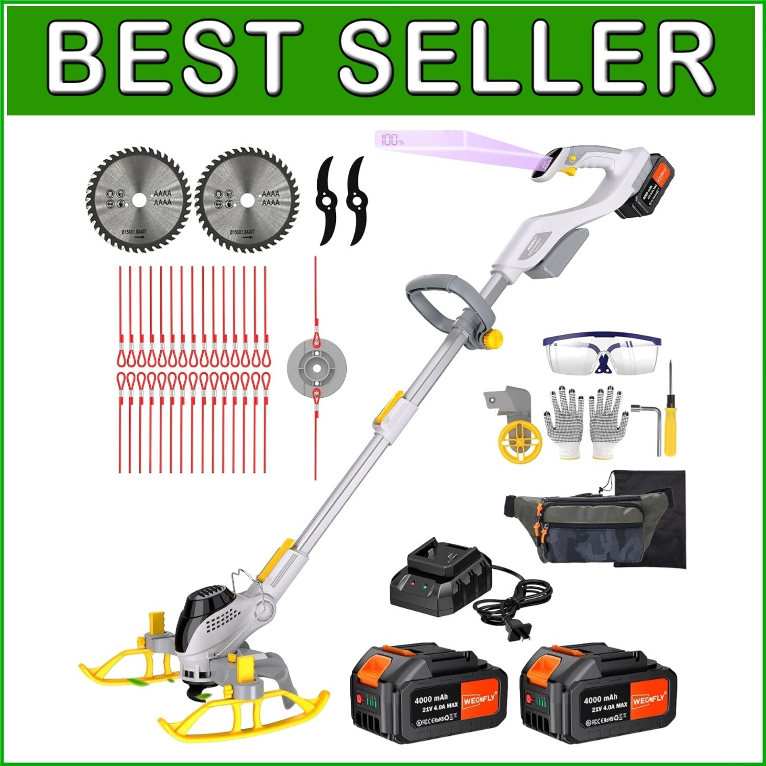 12-Inch Cordless String Trimmer & Edger with 3 Cutting Methods - Battery Powered
