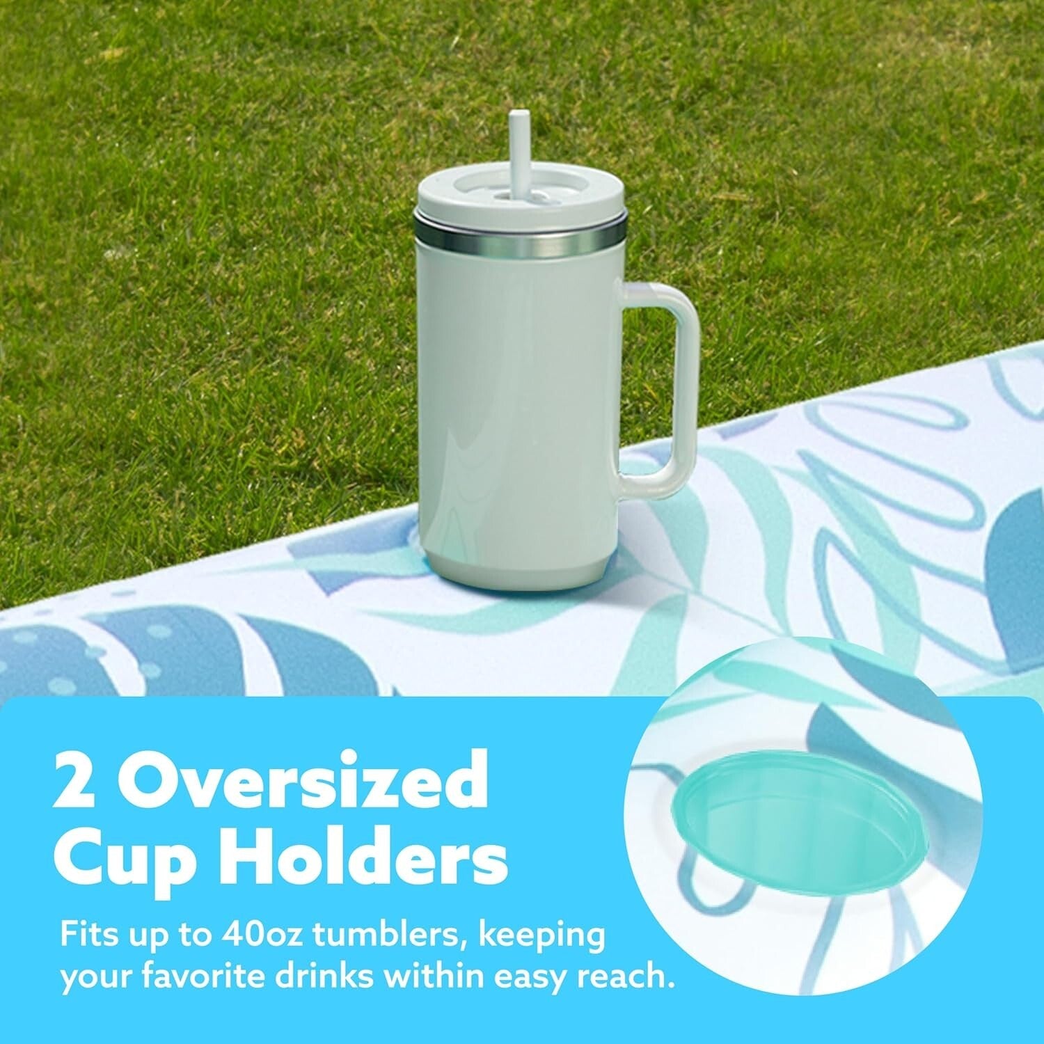 Cyan White Jumbo Inflatable Pool Lounger with Removable Pillow & Drink Holders