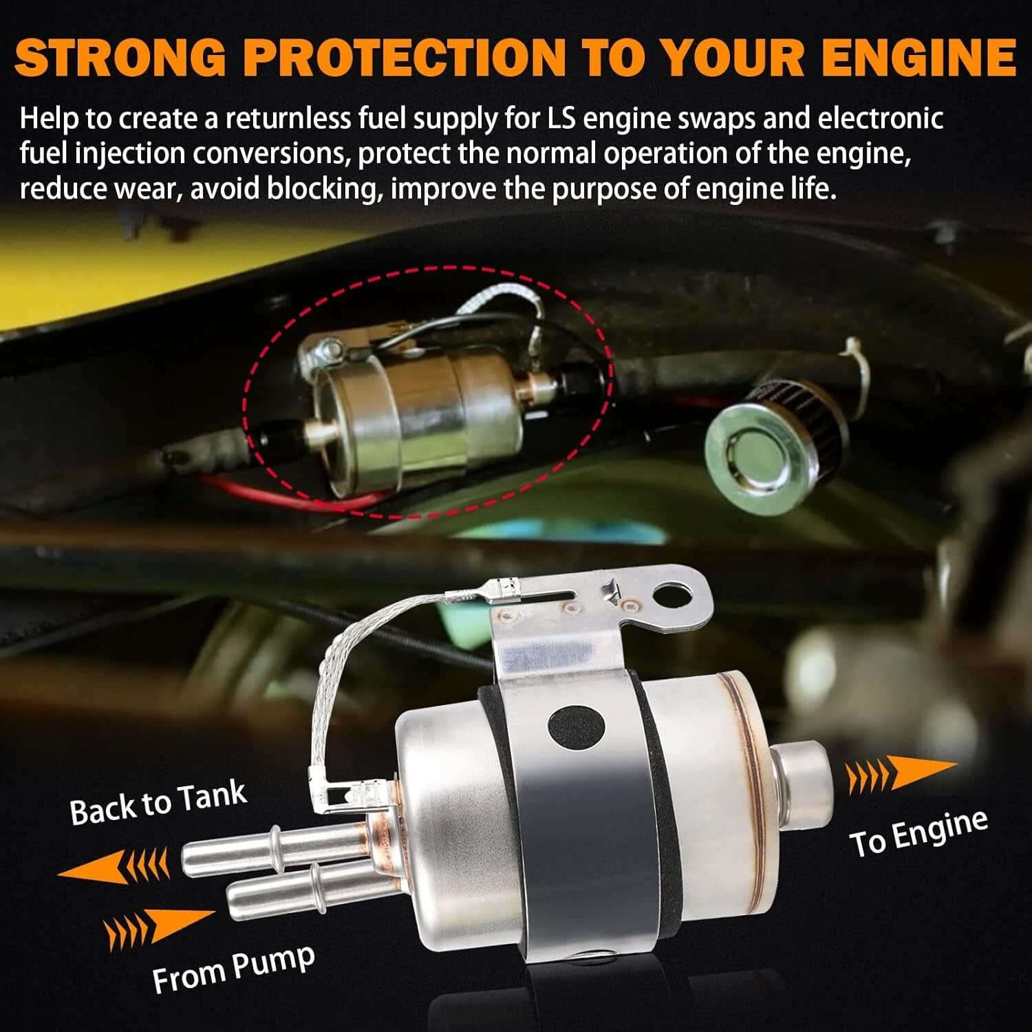 58 PSI EFI Fuel Pressure Regulator and 255LPH Inline Fuel Pump Kit with Fittings