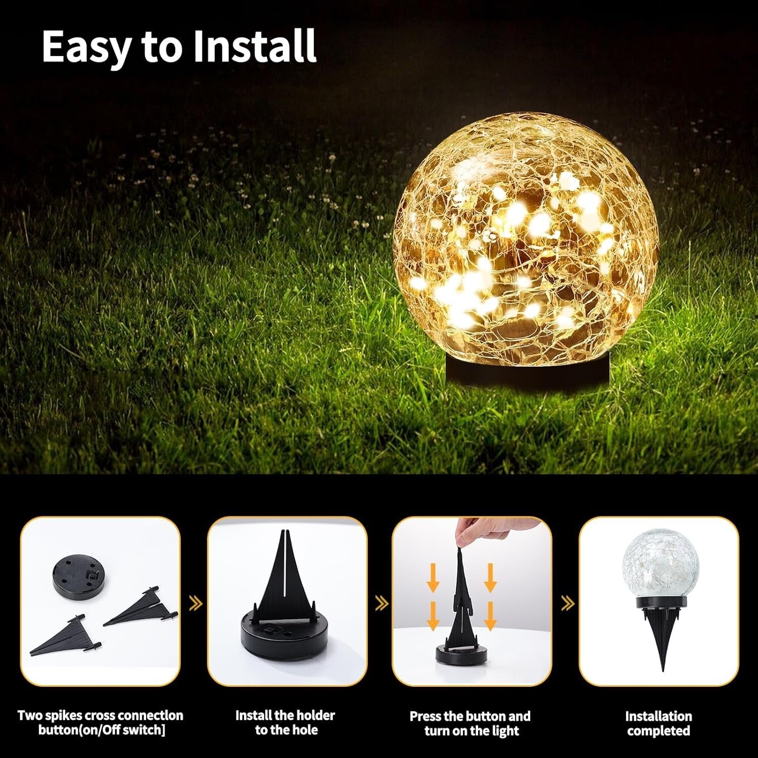 Remote-Controlled Solar Garden Lights - Waterproof Cracked Glass Styled Globes