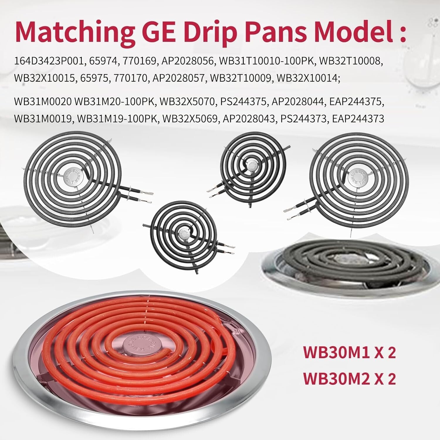 6" & 8" Drip Pan and Burner Element Set for GE & Hotpoint Stoves - Easy Care