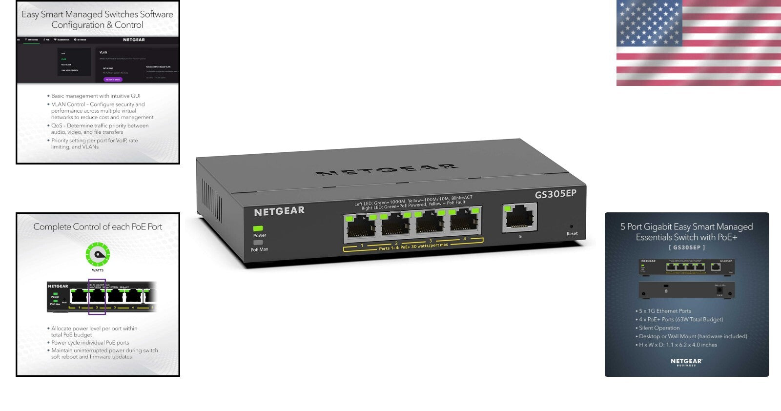Easy Smart Managed Gigabit Ethernet Switch with 4 PoE+ Ports - Flexible Mounting