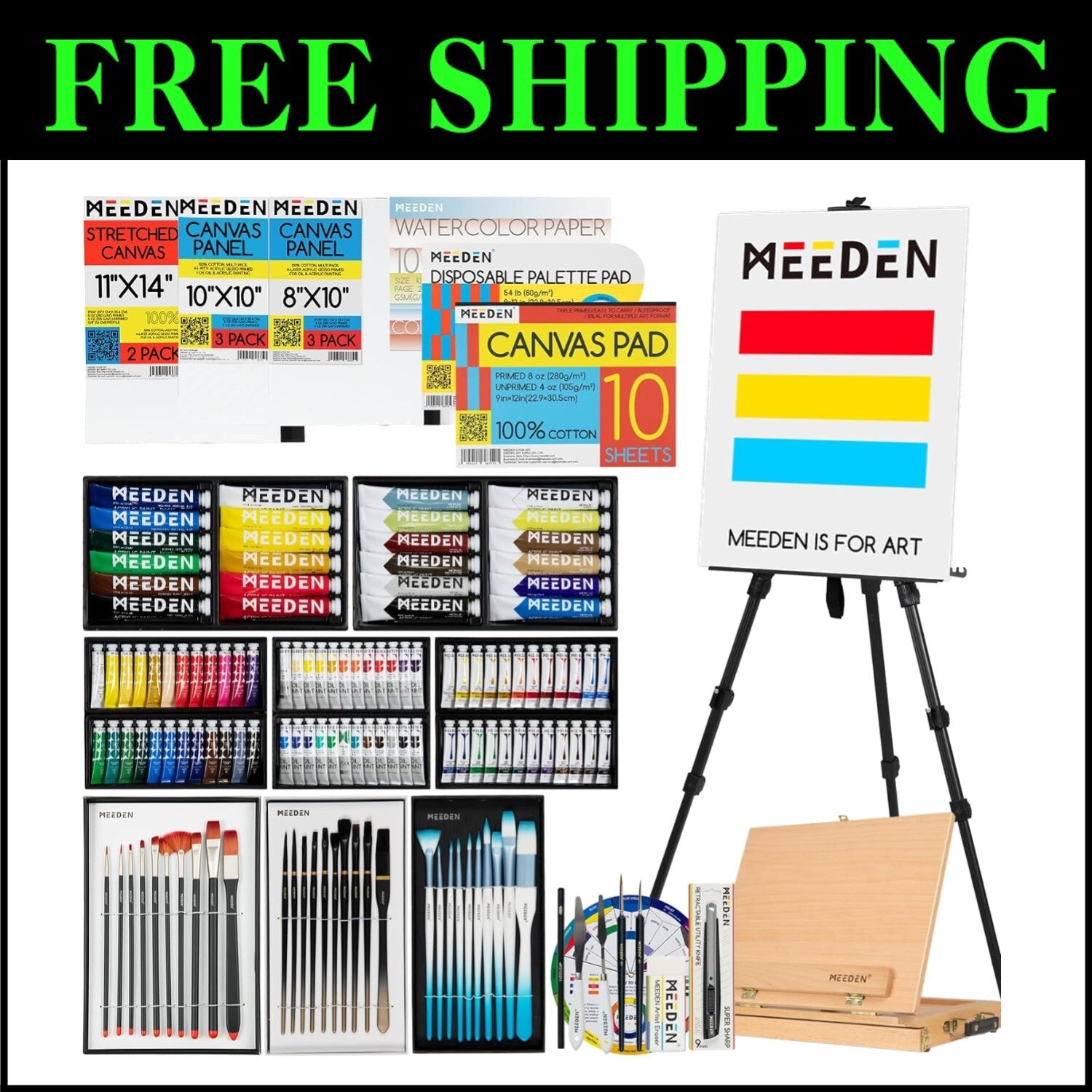 151-Piece Deluxe Painting Set with Easels for All Artists - Acrylic & Oil Colors