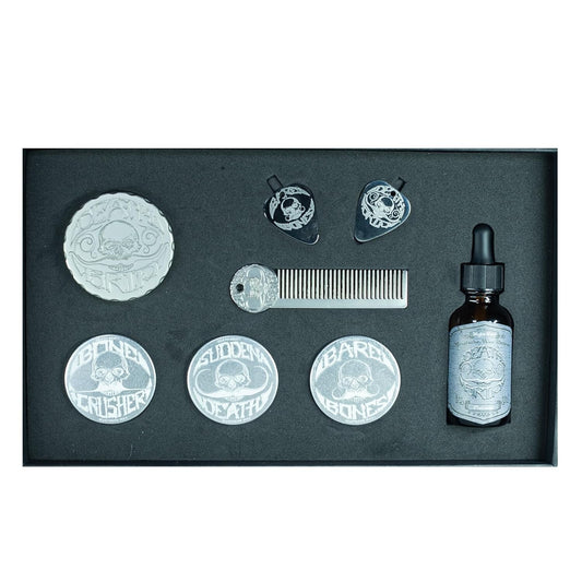 Sophisticated Platinum Mustache Wax Kit with Refillable Inserts & Grooming Tools