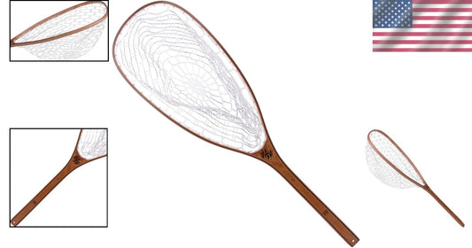 Classic 35" Burl Wood Fishing Net - Lightweight Rubber-Coated for Trout Anglers