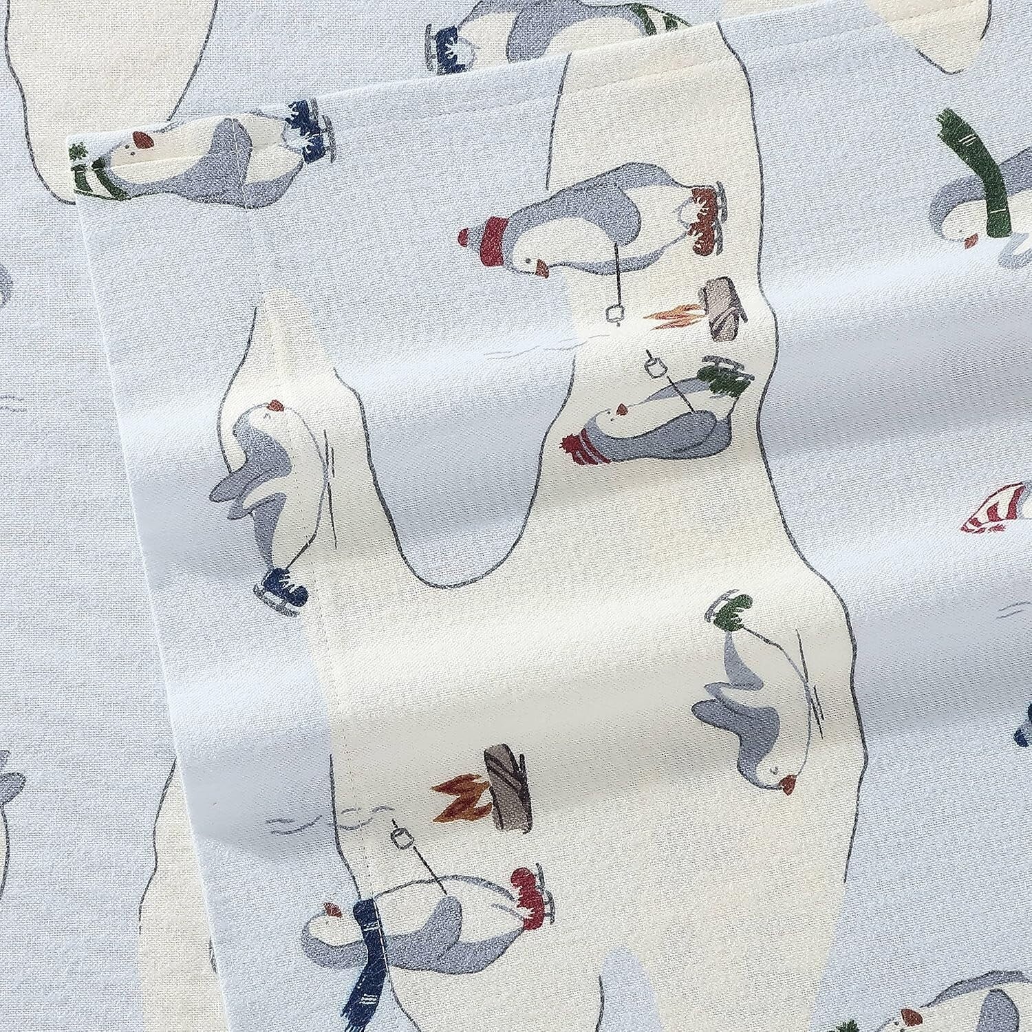 Soft Brushed Cotton Flannel Twin Bedding Set - Skating Penguin Print