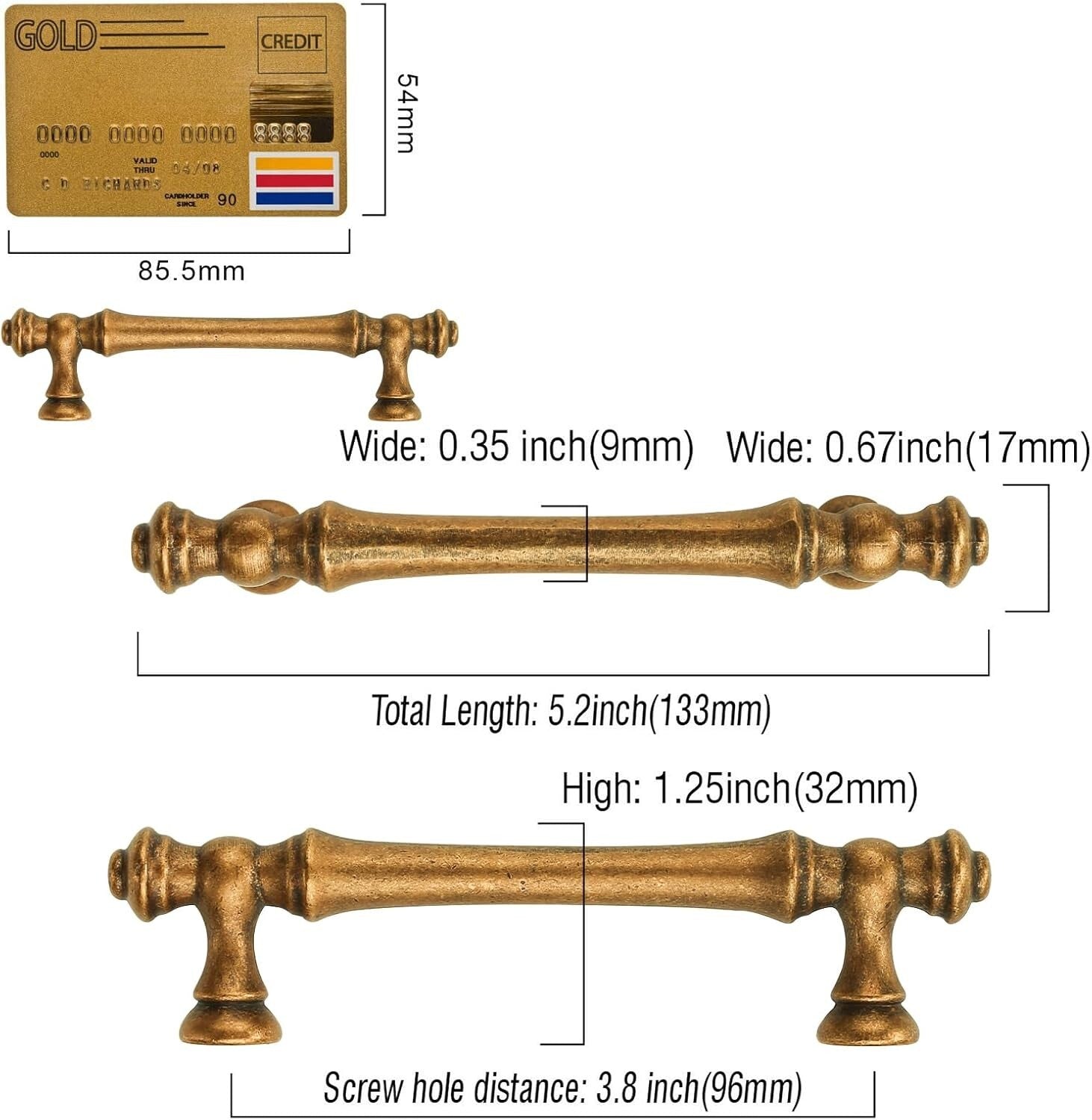 Durable Antique Brass Cabinet Pulls - 3.75 Inch (96mm) Hole Center Hardware