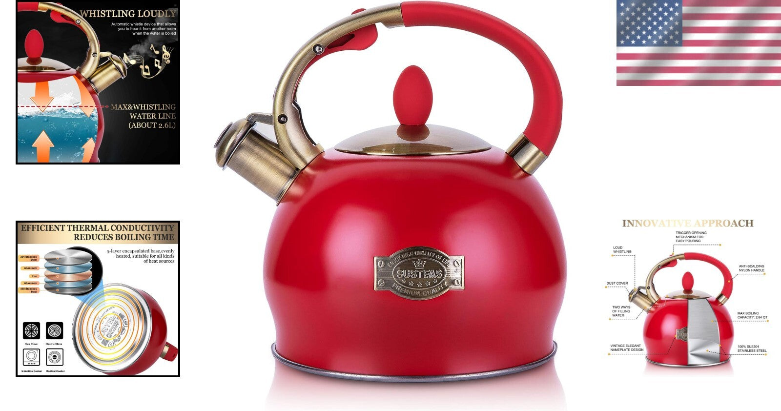 Elegant 2.64 Quart Stainless Steel Whistling Tea Kettle with Heat-Resistant Mitt