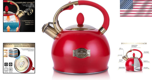 Elegant 2.64 Quart Stainless Steel Whistling Tea Kettle with Heat-Resistant Mitt