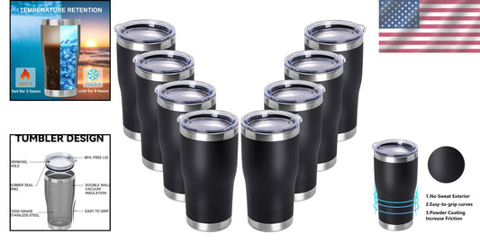 Durable 20oz Double Wall Vacuum Insulated Tumblers - 8 Count in Classic Black